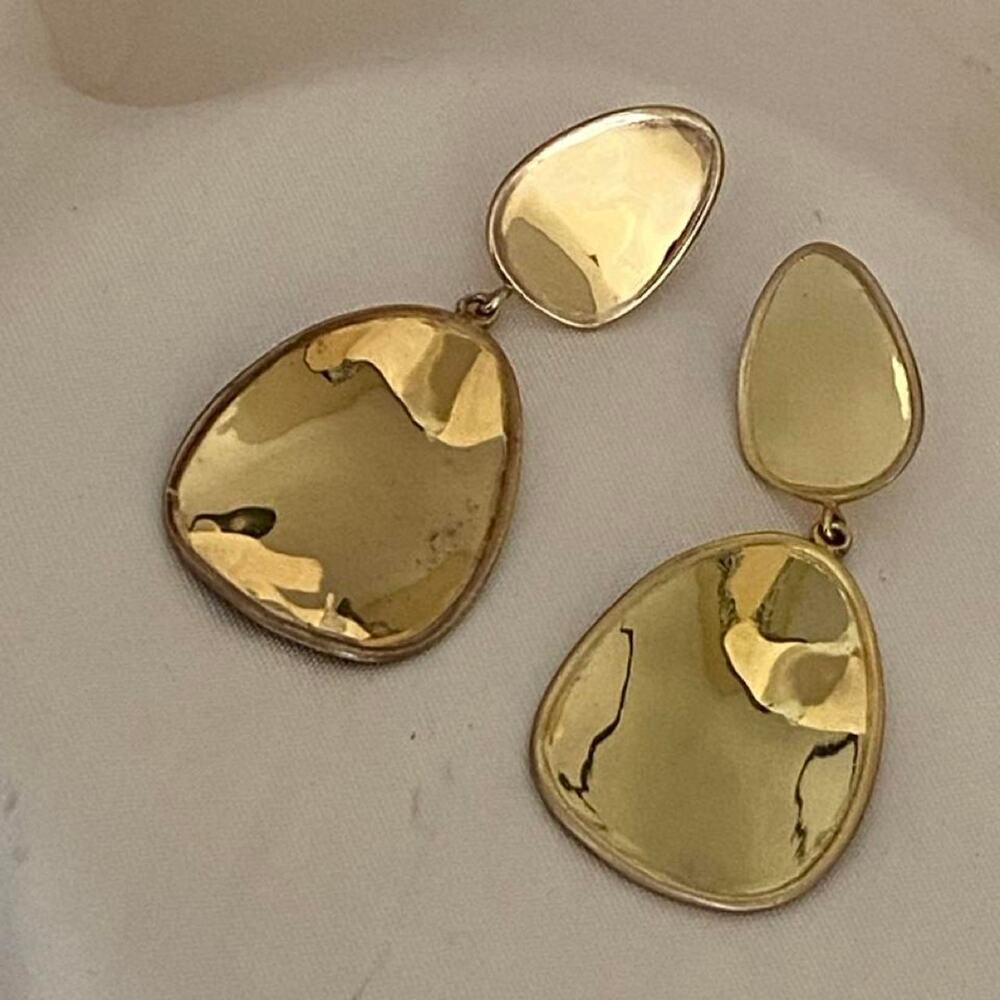 Vintage 925 Sterling Silver Gold Vermeil Hammered Abstract Teardrop  Earrings